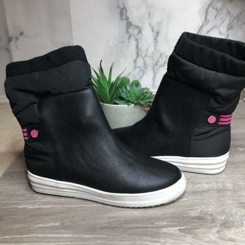 Sydney Jordyn Leonie Black Ankle Boots Size 5 US Womens Pink Accents winter snow